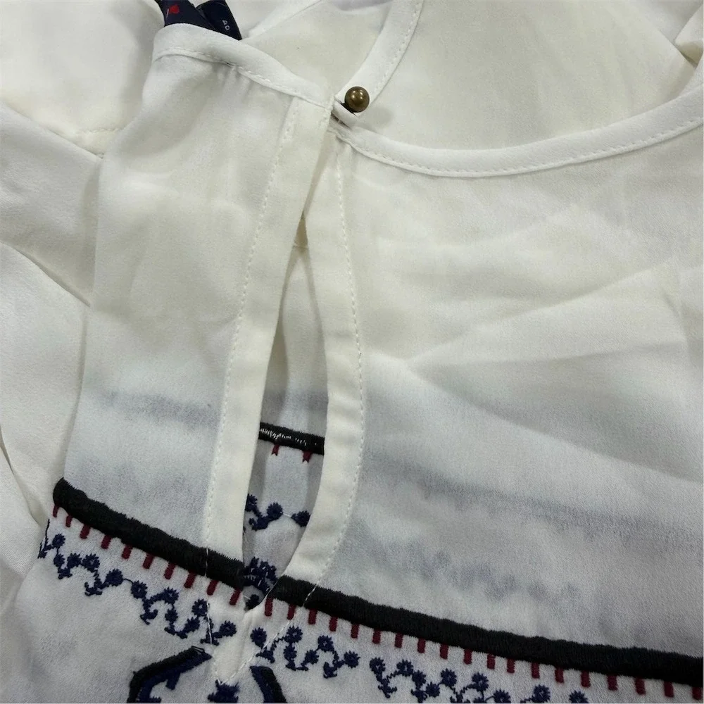 Denim 24/7 Blouse Womens Plus‎ Size 32 White Boho Peasant Tunic Embroidered
